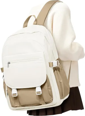 Lightweight Waterproof Backpack for Women Men Large Capacity College School Bag with Luggage Straps Multiple Pockets Durable High School Bookbag, Casual Daypacks for Students Girls Boys(Beige & khaki)