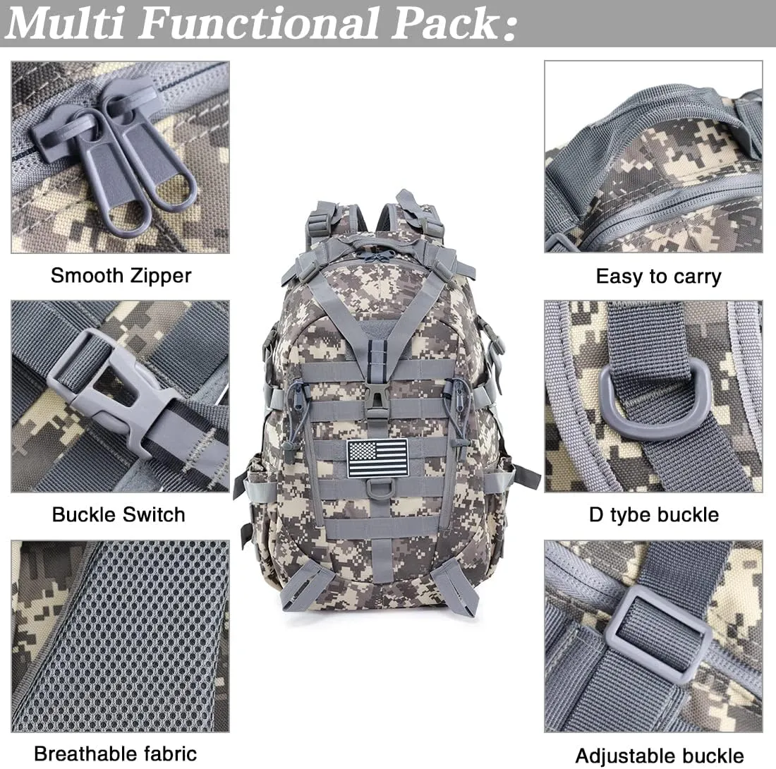 LIMHOO Tactical Motorcycle Backpack Military Molle Bag EDC Rucksack Hiking Daypacks for Cycling Camping Trekking Hunting Traveling with Reflective Straps (Acu Camo)