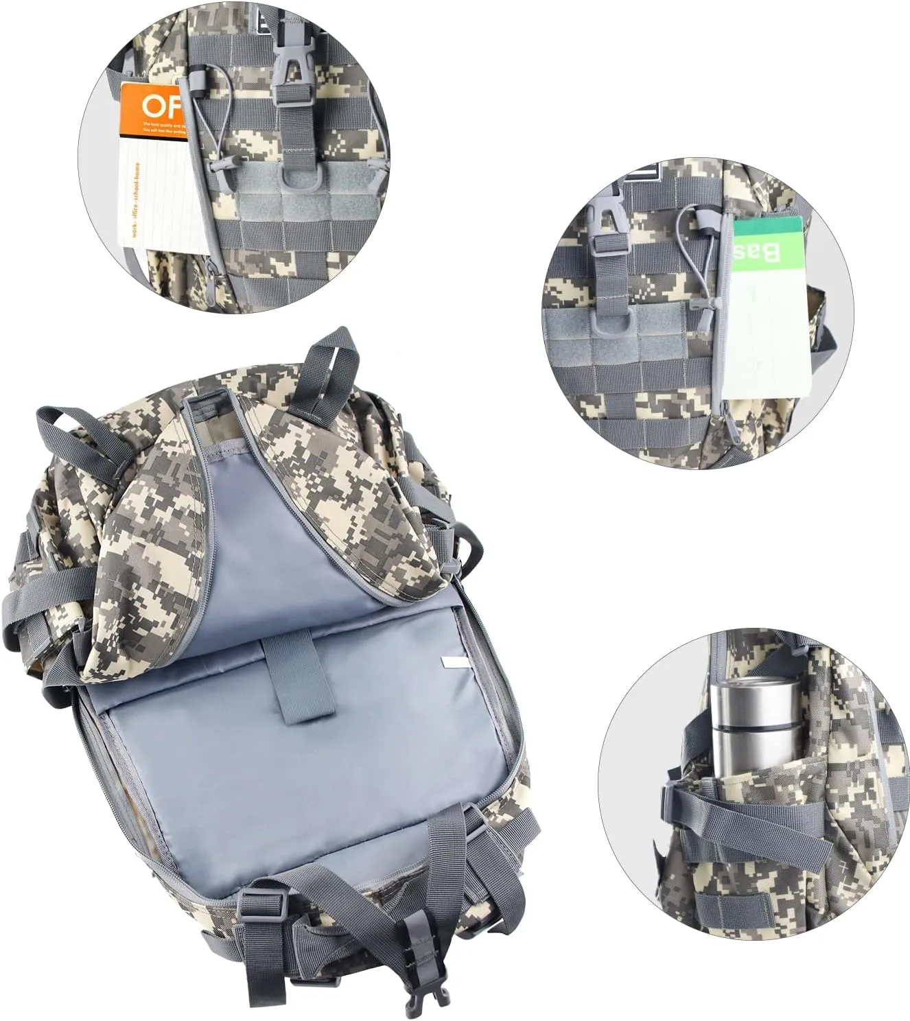 LIMHOO Tactical Motorcycle Backpack Military Molle Bag EDC Rucksack Hiking Daypacks for Cycling Camping Trekking Hunting Traveling with Reflective Straps (Acu Camo)