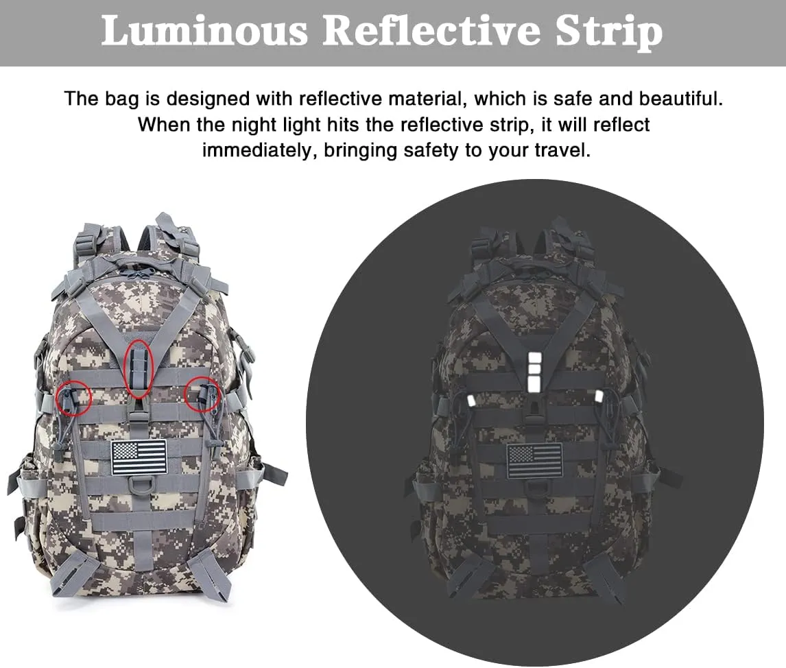 LIMHOO Tactical Motorcycle Backpack Military Molle Bag EDC Rucksack Hiking Daypacks for Cycling Camping Trekking Hunting Traveling with Reflective Straps (Acu Camo)