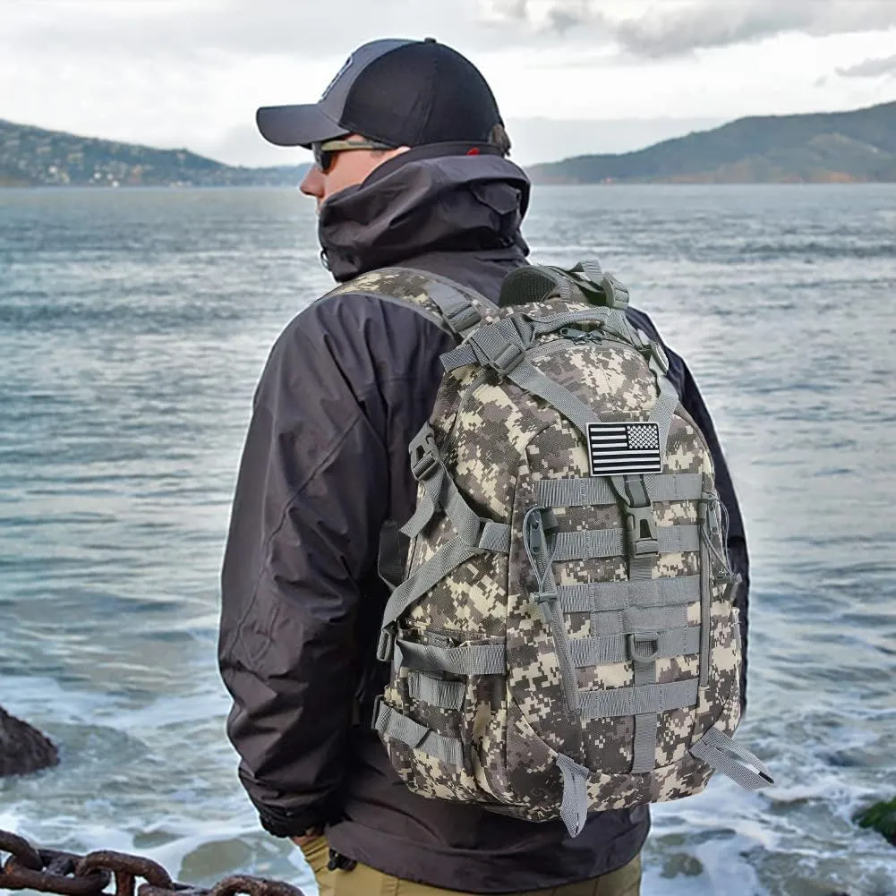 LIMHOO Tactical Motorcycle Backpack Military Molle Bag EDC Rucksack Hiking Daypacks for Cycling Camping Trekking Hunting Traveling with Reflective Straps (Acu Camo)