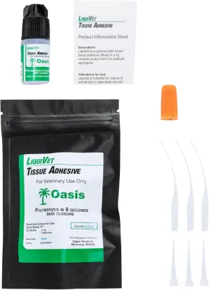 Liquivet 8 Second Tissue Adhesive, Vet Skin Glue, Tissue Wound Cut Skin Closure, 3mL Bottle and 6 Applicators
