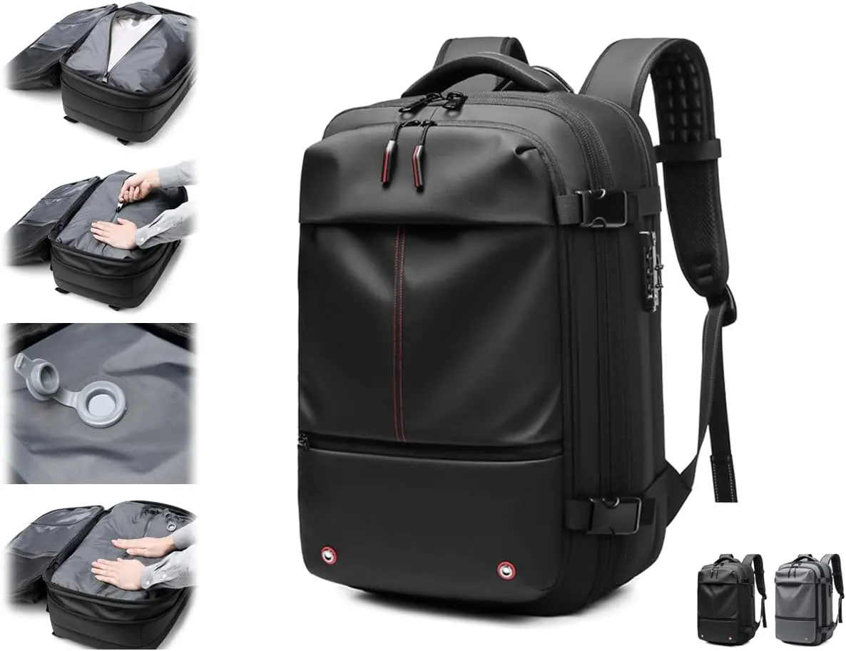 Litex Vacpack Backpack, Vac Pack Backpack, Expandable Backpack With Vacuum Compression, Anti Theft Travel Backpack (Blcak)