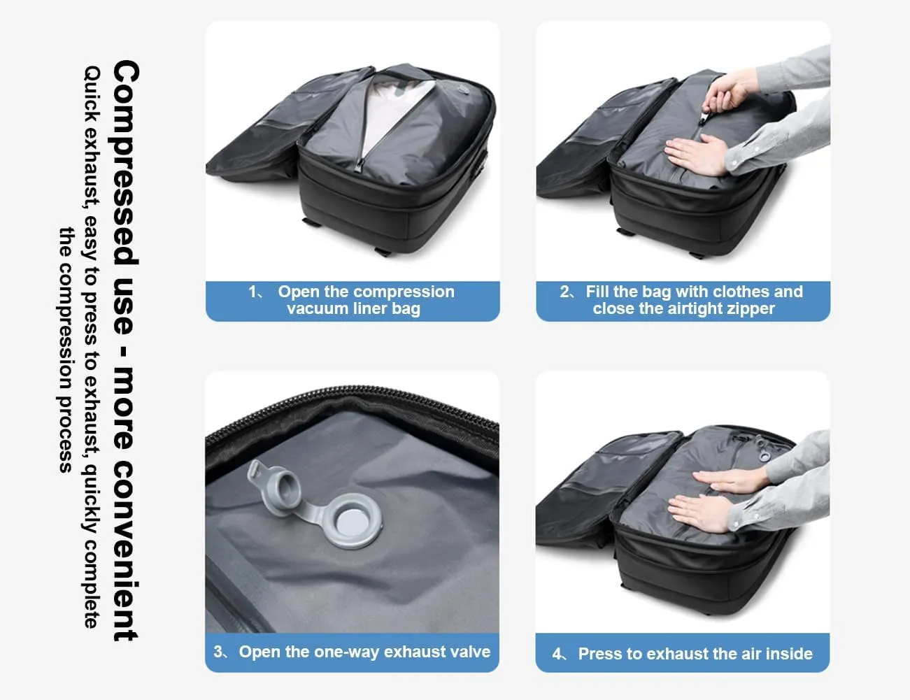 Litex Vacpack Backpack, Vac Pack Backpack, Expandable Backpack With Vacuum Compression, Anti Theft Travel Backpack (Blcak)