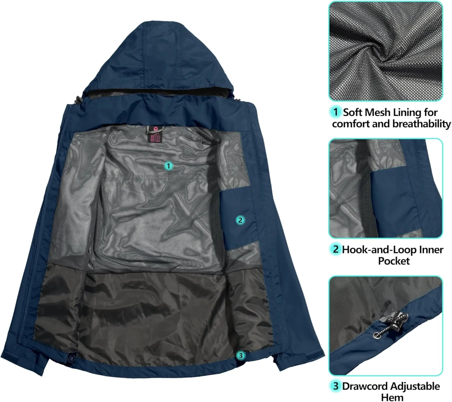 Little Donkey Andy Women's Waterproof Rain Jacket with Hood Breathable Lightweight Windbreaker Rain Shell Coat
