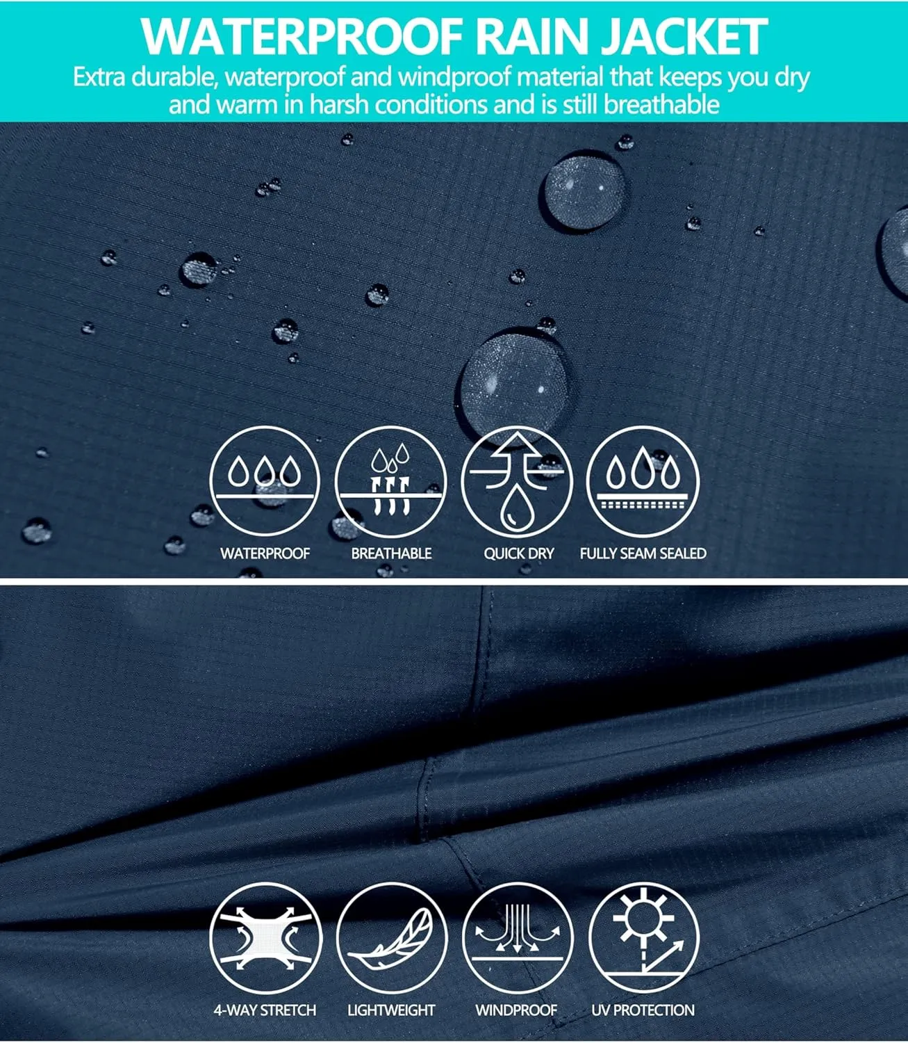 Little Donkey Andy Women's Waterproof Rain Jacket with Hood Breathable Lightweight Windbreaker Rain Shell Coat