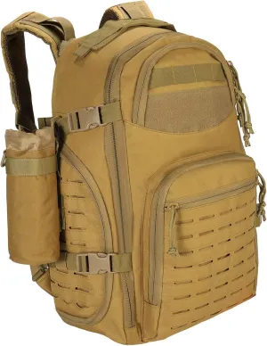 LiveGo 45L Military Tactical Backpack, Hiking Trekking Rucksack with Water Bottle Sleeve - Suitable for Hiking, Climbing, Traveling (Light Brown)