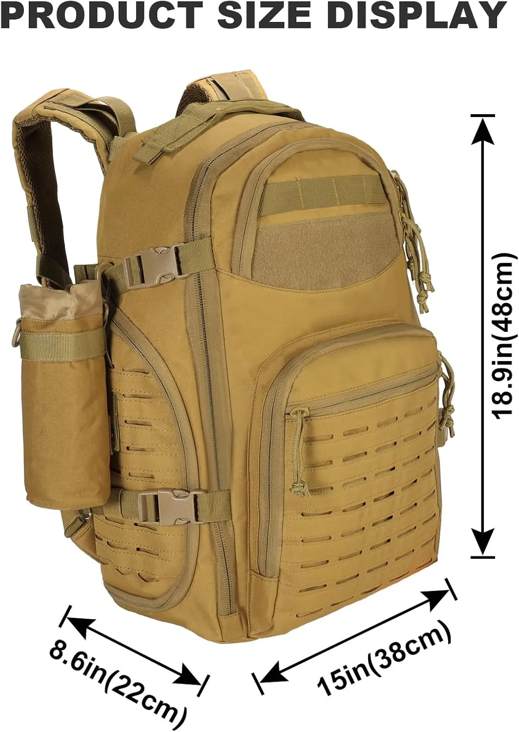 LiveGo 45L Military Tactical Backpack, Hiking Trekking Rucksack with Water Bottle Sleeve - Suitable for Hiking, Climbing, Traveling (Light Brown)