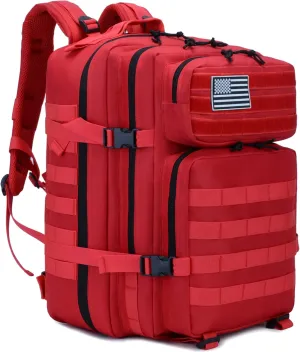 Long Keeper Military Tactical Backpack - Men 45L 3 Days Large Army Molle System Camping Hiking Bags Rucksack (Red)
