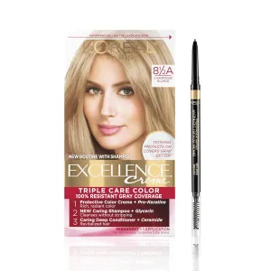 L'Oreal Paris Excellence Hair Color and Brow Stylist Definer Eyebrow Pencil Bundle, Includes 1 Box of Excellence 8A Champagne Blonde Hair Dye   1 Light Blonde Eyebrow Pencil