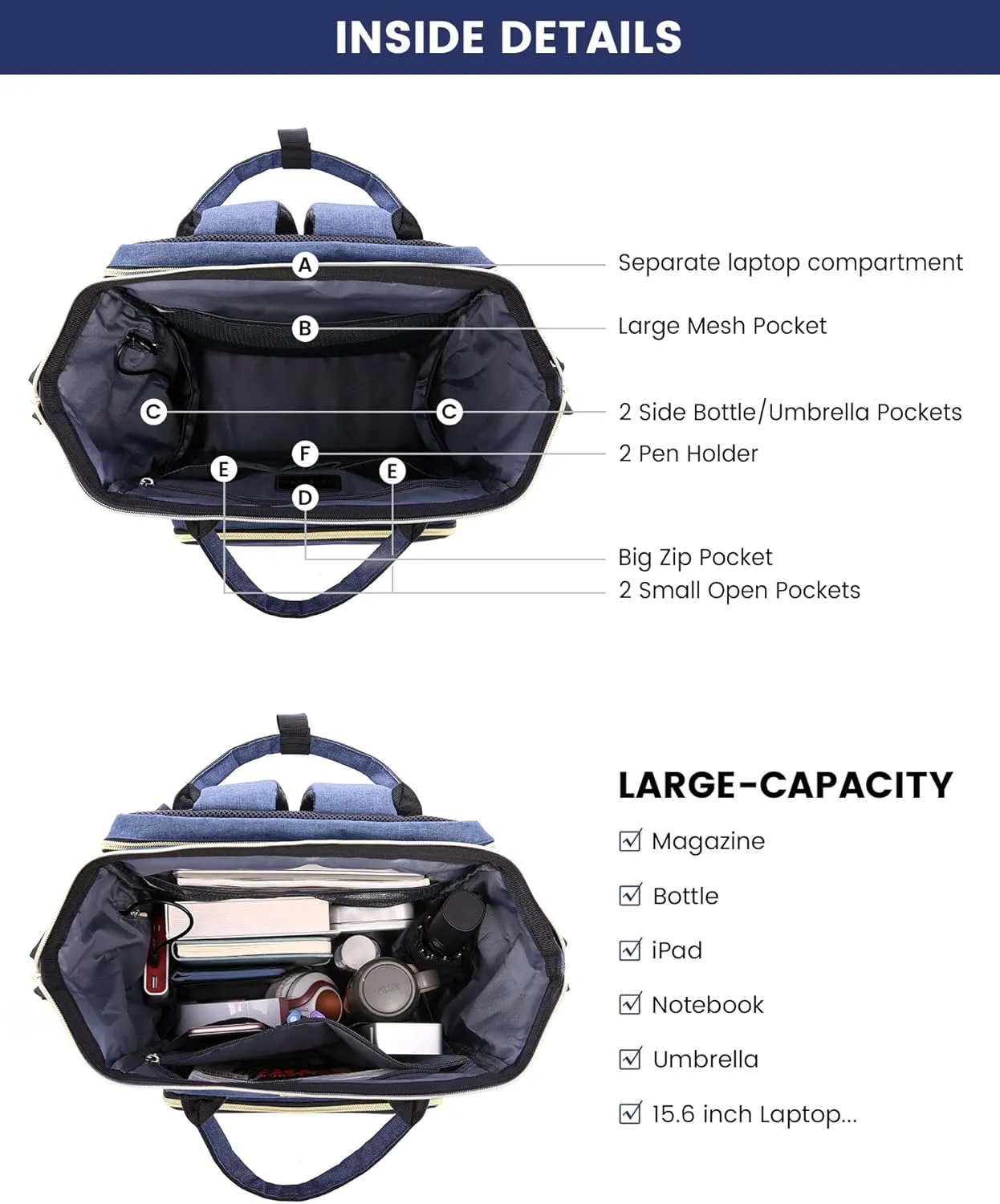 LOVEVOOK 17.3 Inch Laptop Backpack, Large Travel Backpack for Women, Water Resistant Teacher Backpack with Laptop Compartment, Professional Business Work bags with Charger, Navy Blue