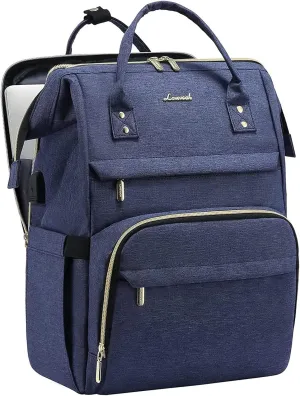 LOVEVOOK 17.3 Inch Laptop Backpack, Large Travel Backpack for Women, Water Resistant Teacher Backpack with Laptop Compartment, Professional Business Work bags with Charger, Navy Blue