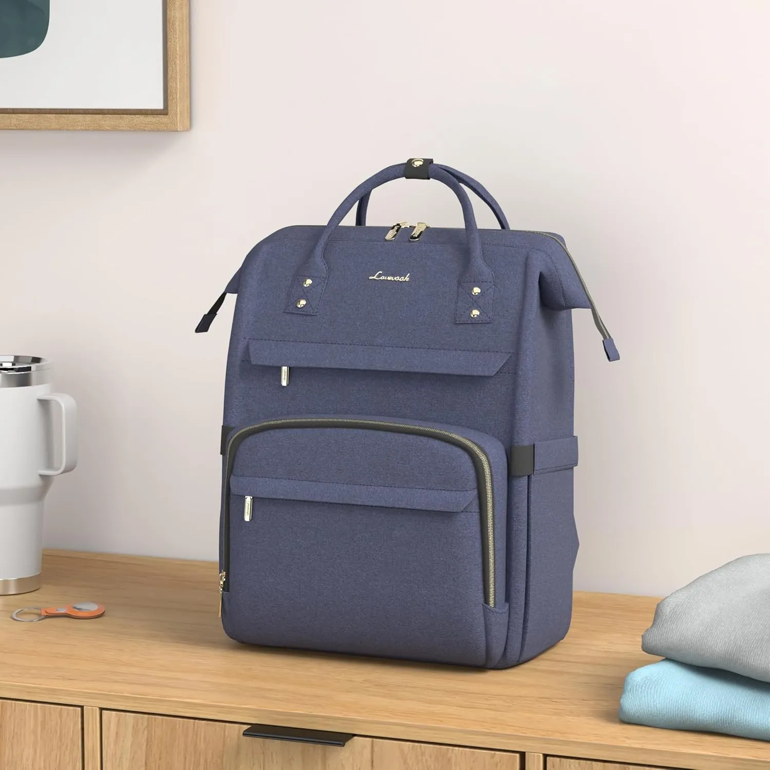 LOVEVOOK 17.3 Inch Laptop Backpack, Large Travel Backpack for Women, Water Resistant Teacher Backpack with Laptop Compartment, Professional Business Work bags with Charger, Navy Blue