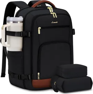 LOVEVOOK Carry On Travel Backpack For Women Men Flight Approved, 40L Personal Item Backpack for Airplanes, Business Weekender Overnight Daypack Fits 17 Inch Laptop, With 2 Packing Cubes, Black-Brown