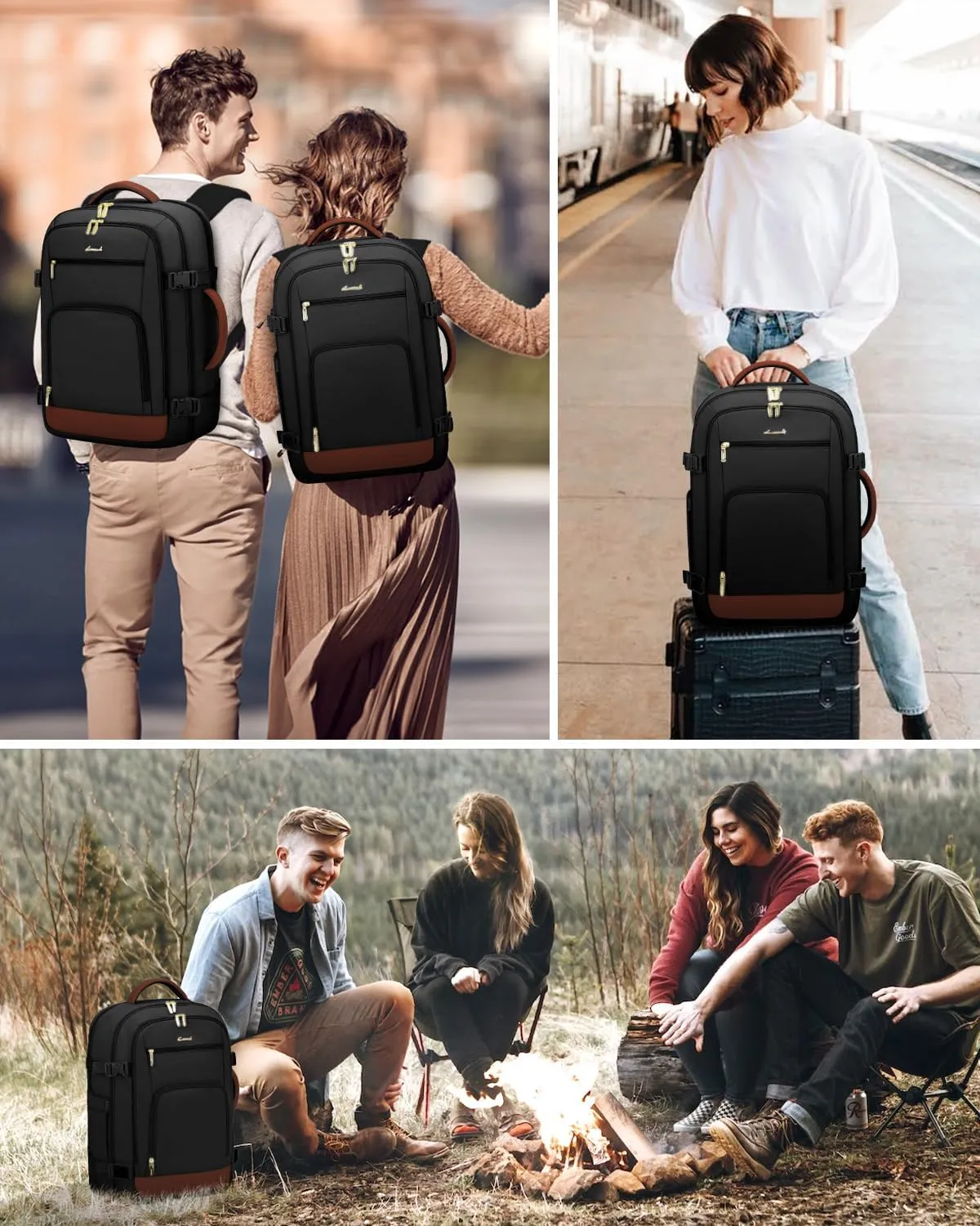 LOVEVOOK Carry On Travel Backpack For Women Men Flight Approved, 40L Personal Item Backpack for Airplanes, Business Weekender Overnight Daypack Fits 17 Inch Laptop, With 2 Packing Cubes, Black-Brown