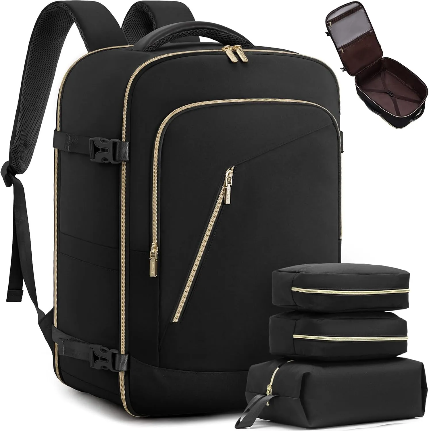 LOVEVOOK Travel Backpack for Women, 50L Carry On, 17.3" Laptop, Black, Water-Resistant, Modern Design, Shoulder Strap, 18.7 x 12.9 x 7.7 inches