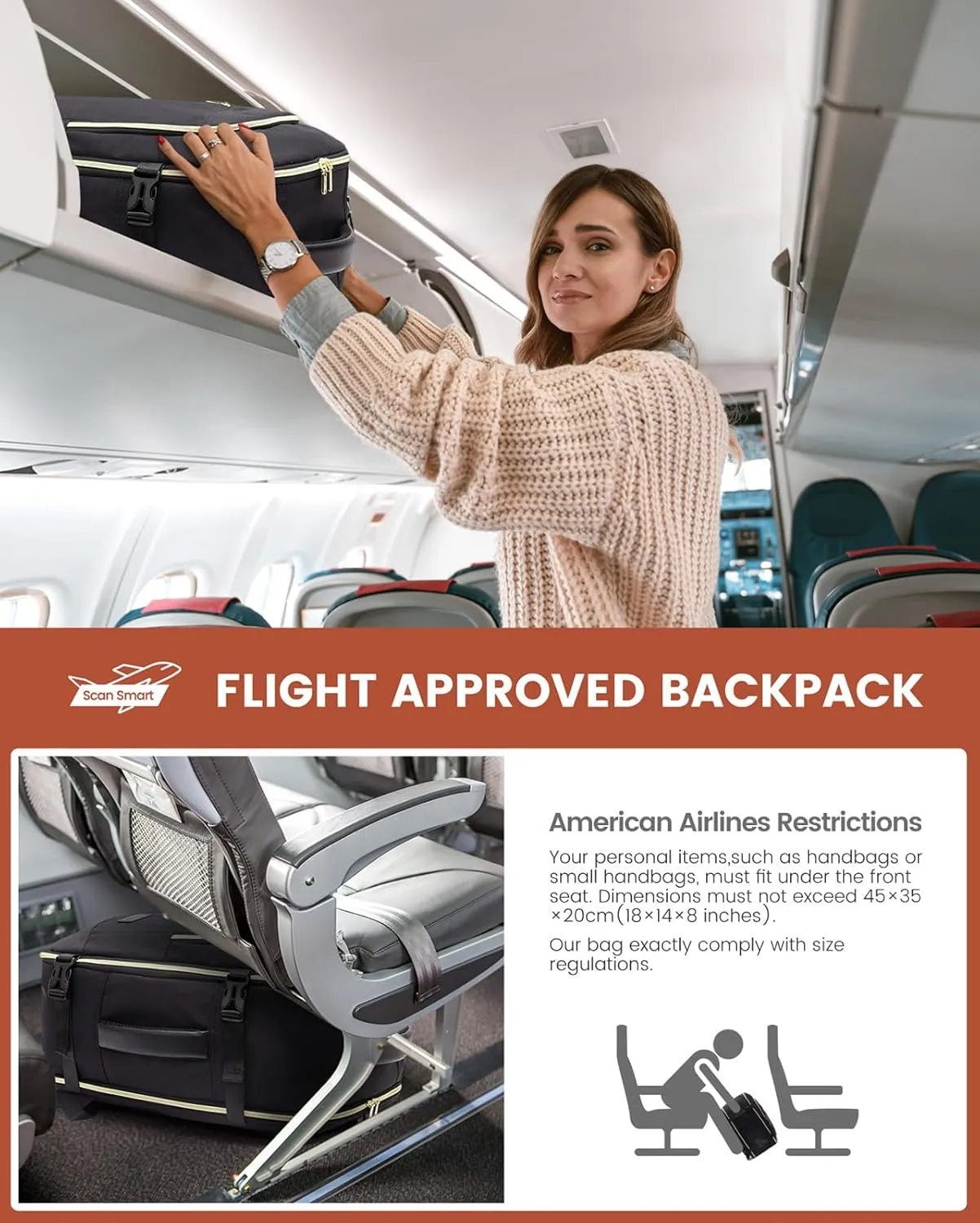 LOVEVOOK Travel Backpack for Women, 50L Carry On, 17.3" Laptop, Black, Water-Resistant, Modern Design, Shoulder Strap, 18.7 x 12.9 x 7.7 inches