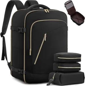 LOVEVOOK Travel Backpack for Women, 50L Carry On, 17.3" Laptop, Black, Water-Resistant, Modern Design, Shoulder Strap, 18.7 x 12.9 x 7.7 inches