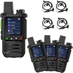 LR Range Global Walkie Talkies Unlimited Range 4G PTT Radios Nationwide Handheld Long Range Two Way Radio Portable Radios with Flashlight for Family Teams Outdoor (4 Pack with SIM)