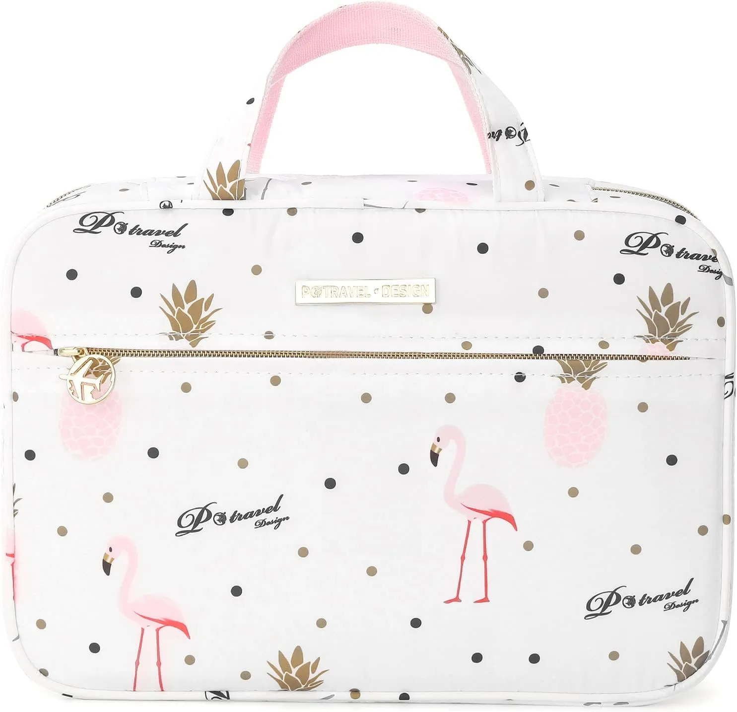 Lychii Hanging Toiletry Bag for Women, Travel Makeup Organizer Cosmetic Case for Bathroom Shower, Large - Flamingo Printed