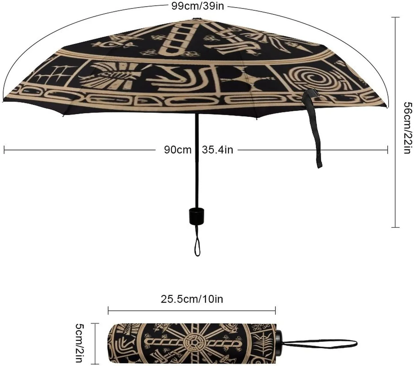 Magical Design Norse Runes Compass Print 3 Fold Auto Umbrella Waterproof and Wind-Resistant, Ideal Gift for Travel and Outdoor Activities