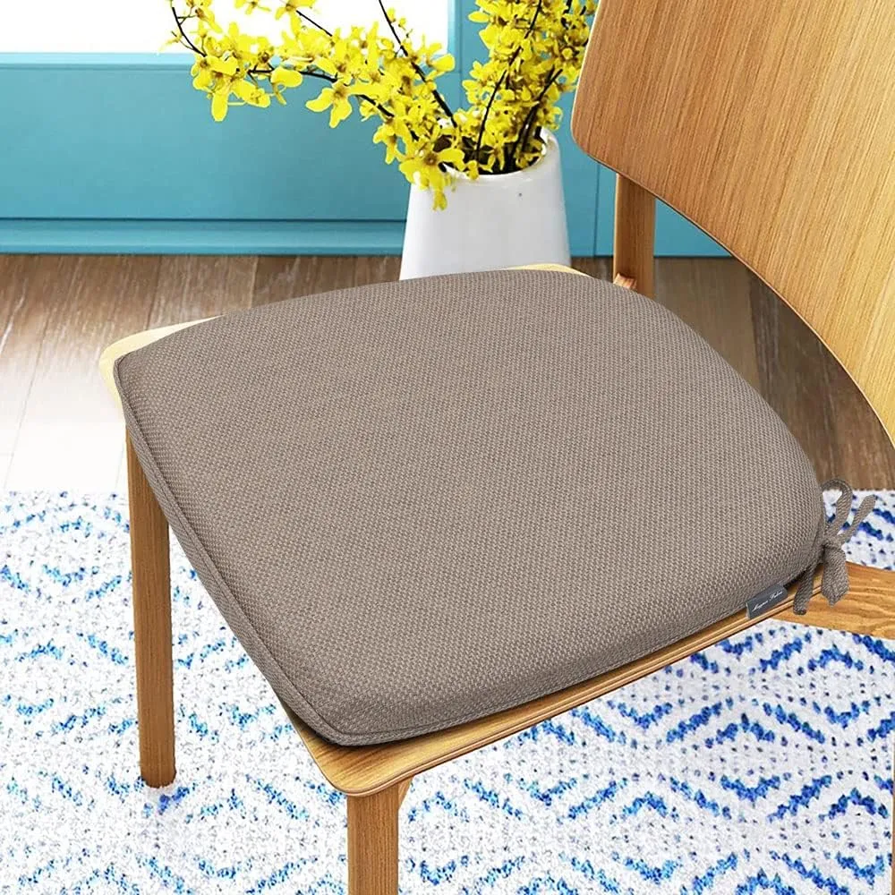 Magpie Fabrics 17"x16"x2" U-Shape Chair Cushions with Ties 4 Count, Outdoor Indoor Waterproof All Weather Seat Pads Decoration for Patio Garden Dining Office - Brown