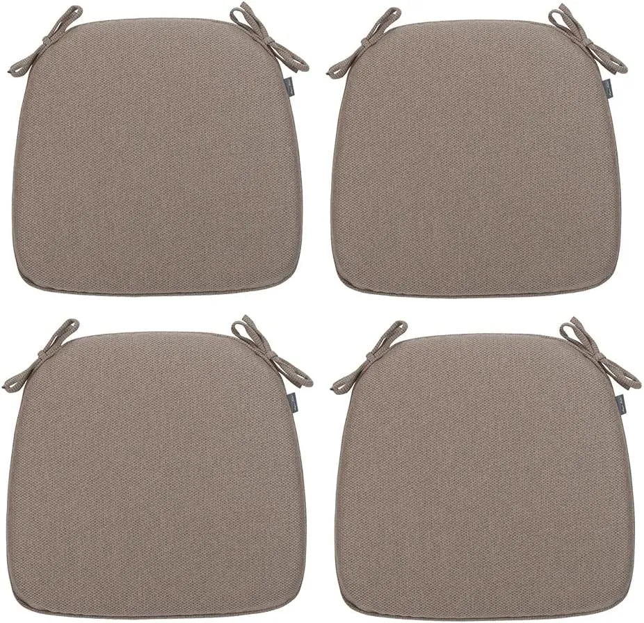 Magpie Fabrics 17"x16"x2" U-Shape Chair Cushions with Ties 4 Count, Outdoor Indoor Waterproof All Weather Seat Pads Decoration for Patio Garden Dining Office - Brown