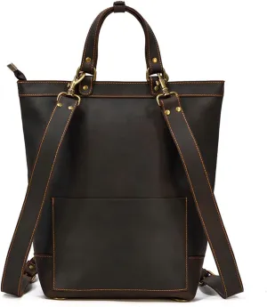 Male and Female Tote Backpack Backpack Large Capacity Carrying Vintage Leather Backpack Cowhide Briefcase