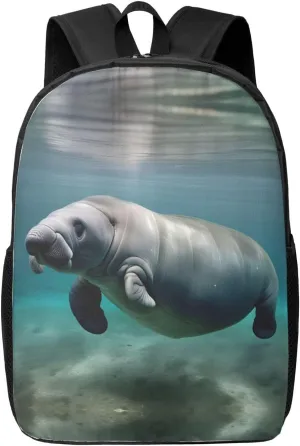 Manatee Animal Print Travel Laptop Backpack,Business Work Bag, Campus Rucksack Book Bag For Men Women