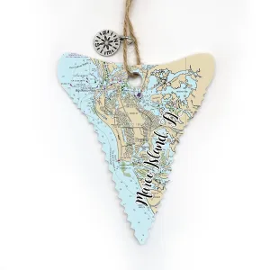 Marco Island, FL Shark Tooth Shaped Wood Map Souvenir Ornament | 4” Wood Hanging Map Ornament with Artwork | Perfect for Wine Bottles, Gift Bags, or Christmas Tree