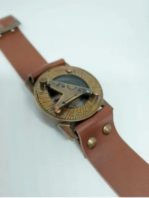 Maritime Brass Sundial Compass Wrist Watch