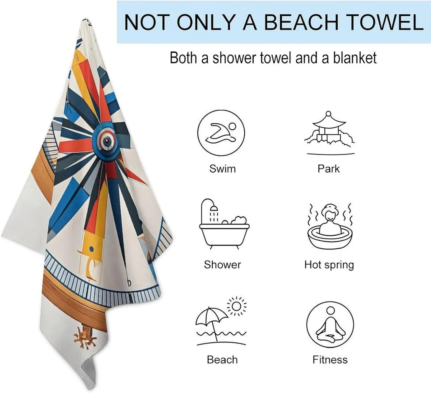 Maritime Sailboat Compass Beach Towel - Quick Dry Microfiber Travel Towel (51"x31") Ultra Absorbent, Compact & Lightweight Pool Towels for Swimming, Camping, Pool - Easy Pack Beach Accessories