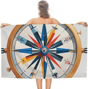 Maritime Sailboat Compass Beach Towel - Quick Dry Microfiber Travel Towel (51"x31") Ultra Absorbent, Compact & Lightweight Pool Towels for Swimming, Camping, Pool - Easy Pack Beach Accessories
