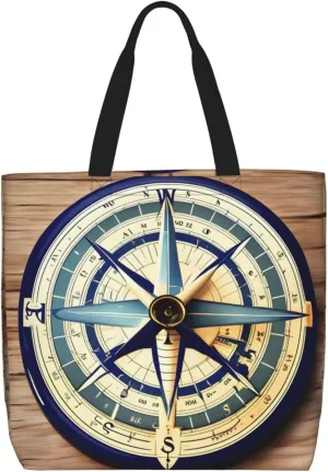 Maritime Sailboat Compass print Tote Bags Casual Handbags 15.7 In Shoulder Bags for Work Travel Gym