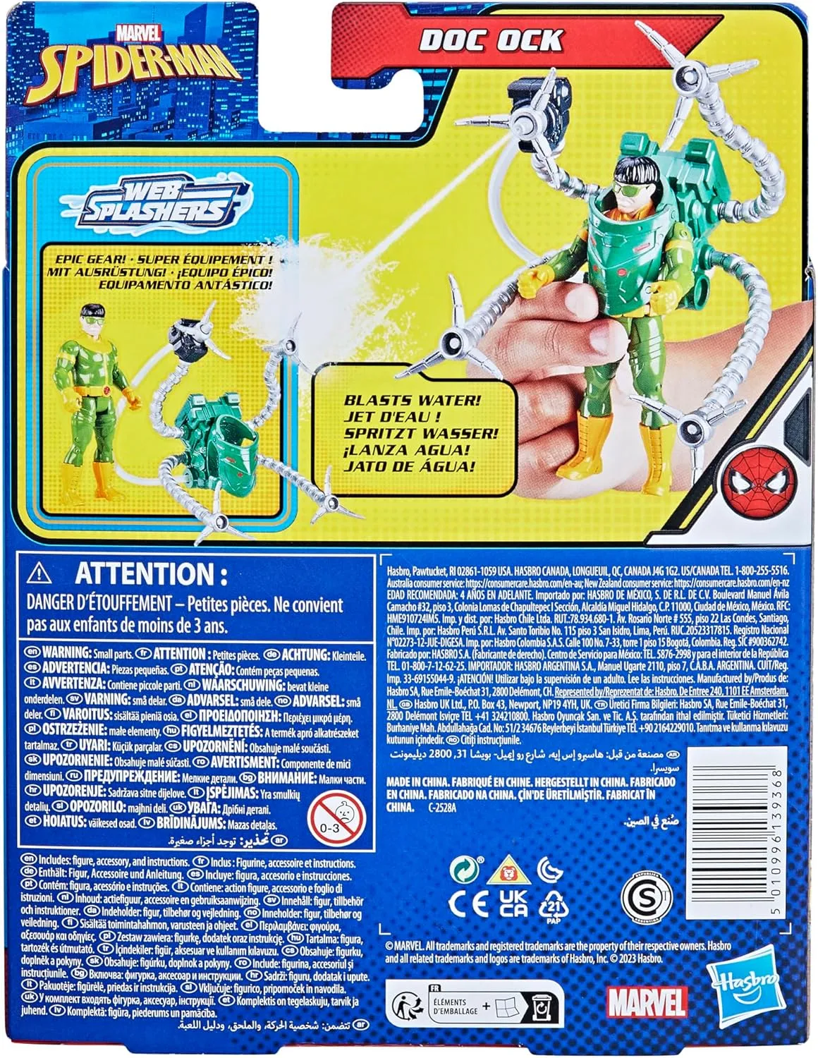 Marvel Spider-Man Aqua Web Warriors 4-Inch Doc Ock Action Figure with Refillable Water Gear Accessory, Action Figures for Boys and Girls 4 and Up