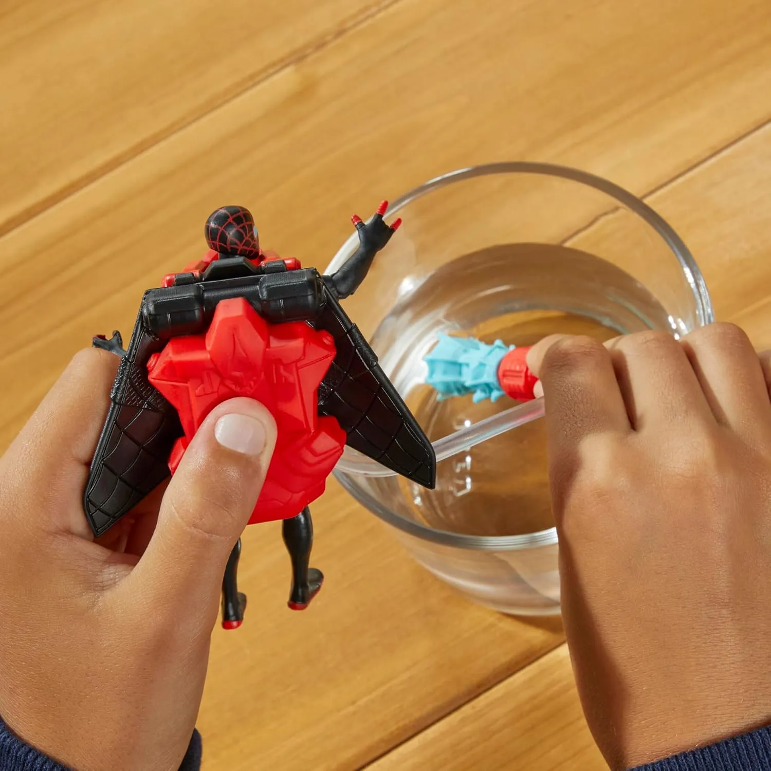 Marvel Spider-Man Aqua Web Warriors 4-Inch Miles Morales Action Figure with Refillable Water Gear Accessory, Action Figures for Boys and Girls 4 and Up