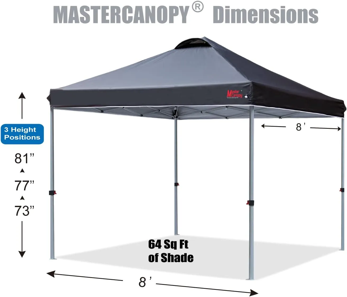 MASTERCANOPY Durable Pop-up Canopy Tent with Roller Bag (8x8, Black)