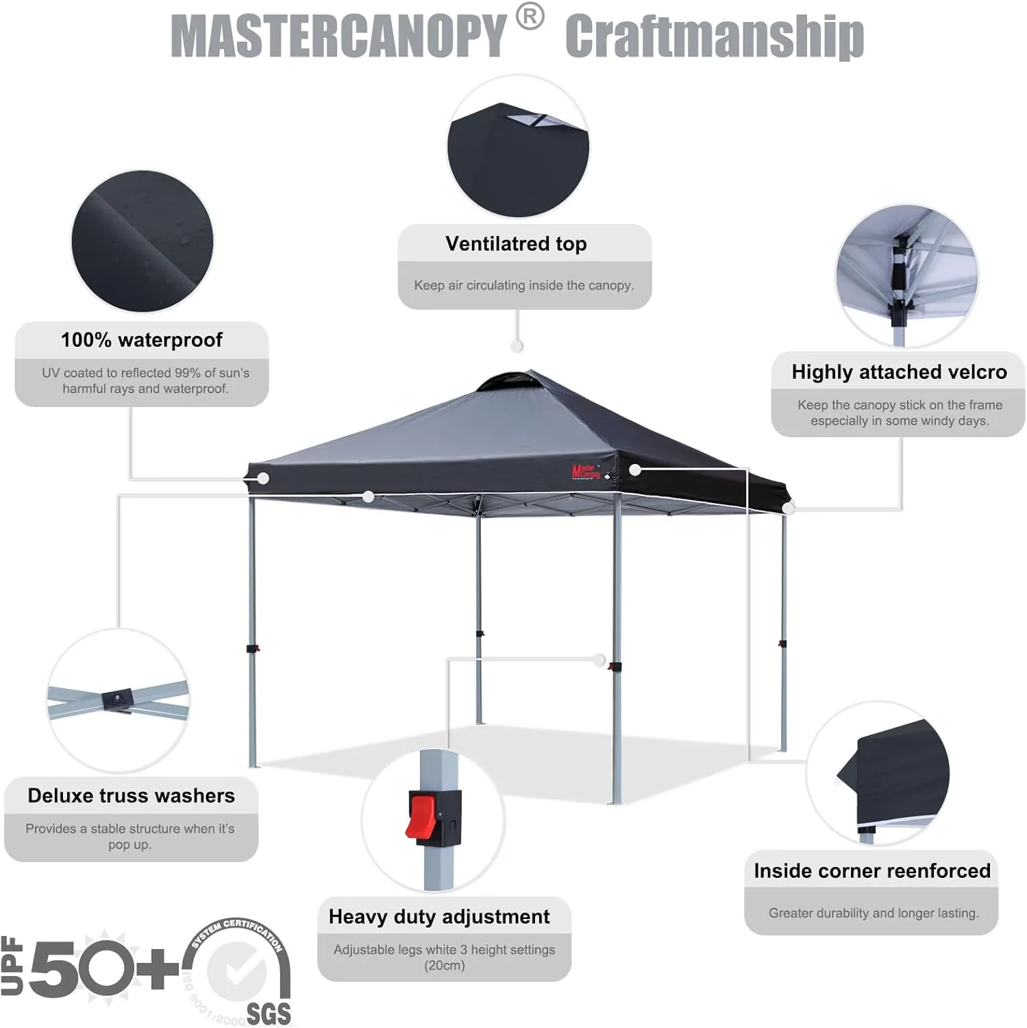 MASTERCANOPY Durable Pop-up Canopy Tent with Roller Bag (8x8, Black)