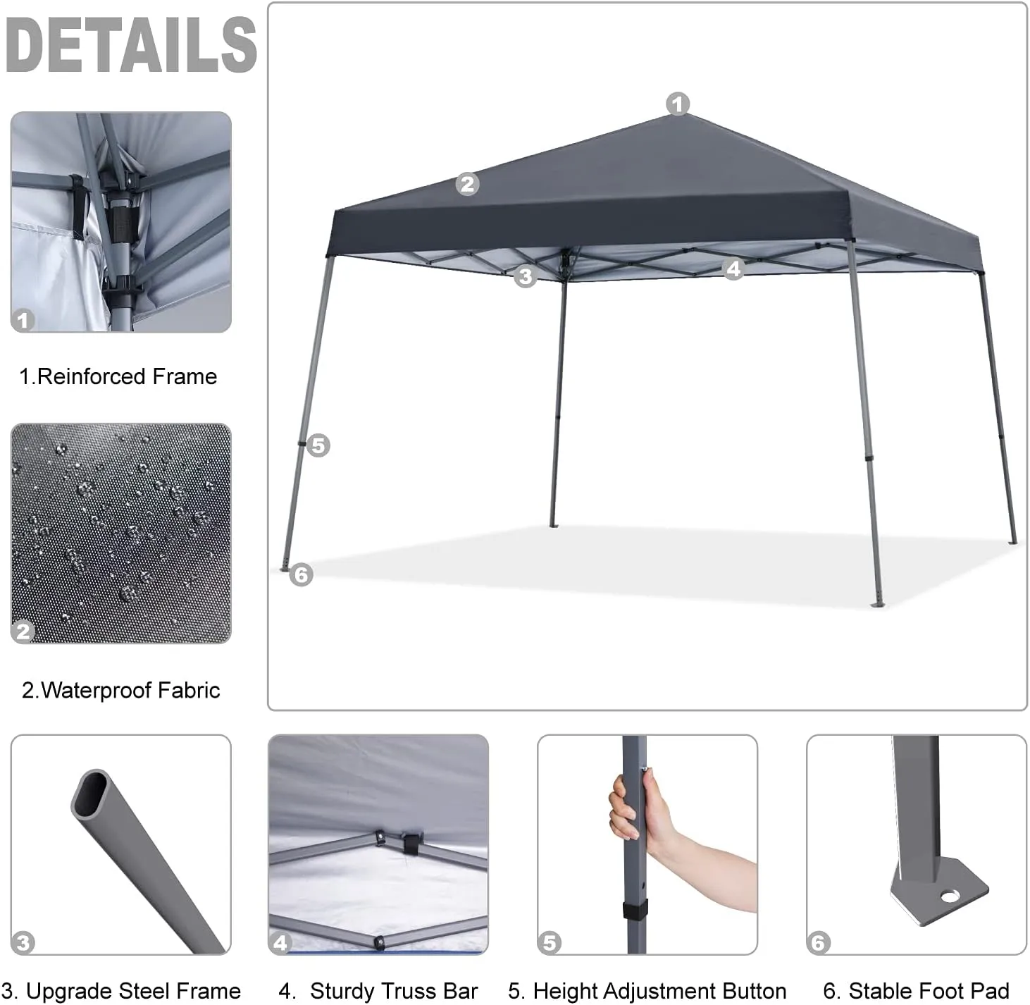 MASTERCANOPY Portable Pop Up Canopy Tent with Large Base (10x10,Dark Gray)