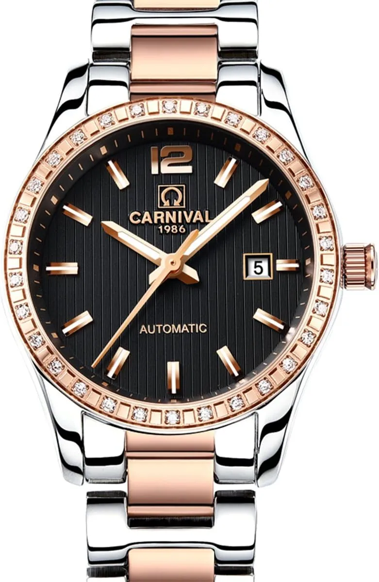 MASTOP Rhinestone Automatic Mechanical Watches Women's Full Steel Luminous Waterproof Ladies Watch