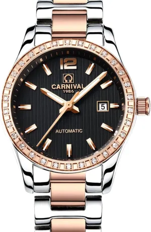MASTOP Rhinestone Automatic Mechanical Watches Women's Full Steel Luminous Waterproof Ladies Watch