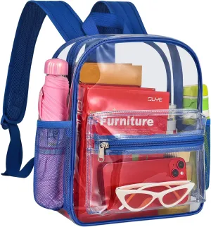 MAY TREE Clear Backpack for Stadium Events, 12x11x5 Inches Small Clear Backpack for Concert Festival Sports Outdoor - Blue