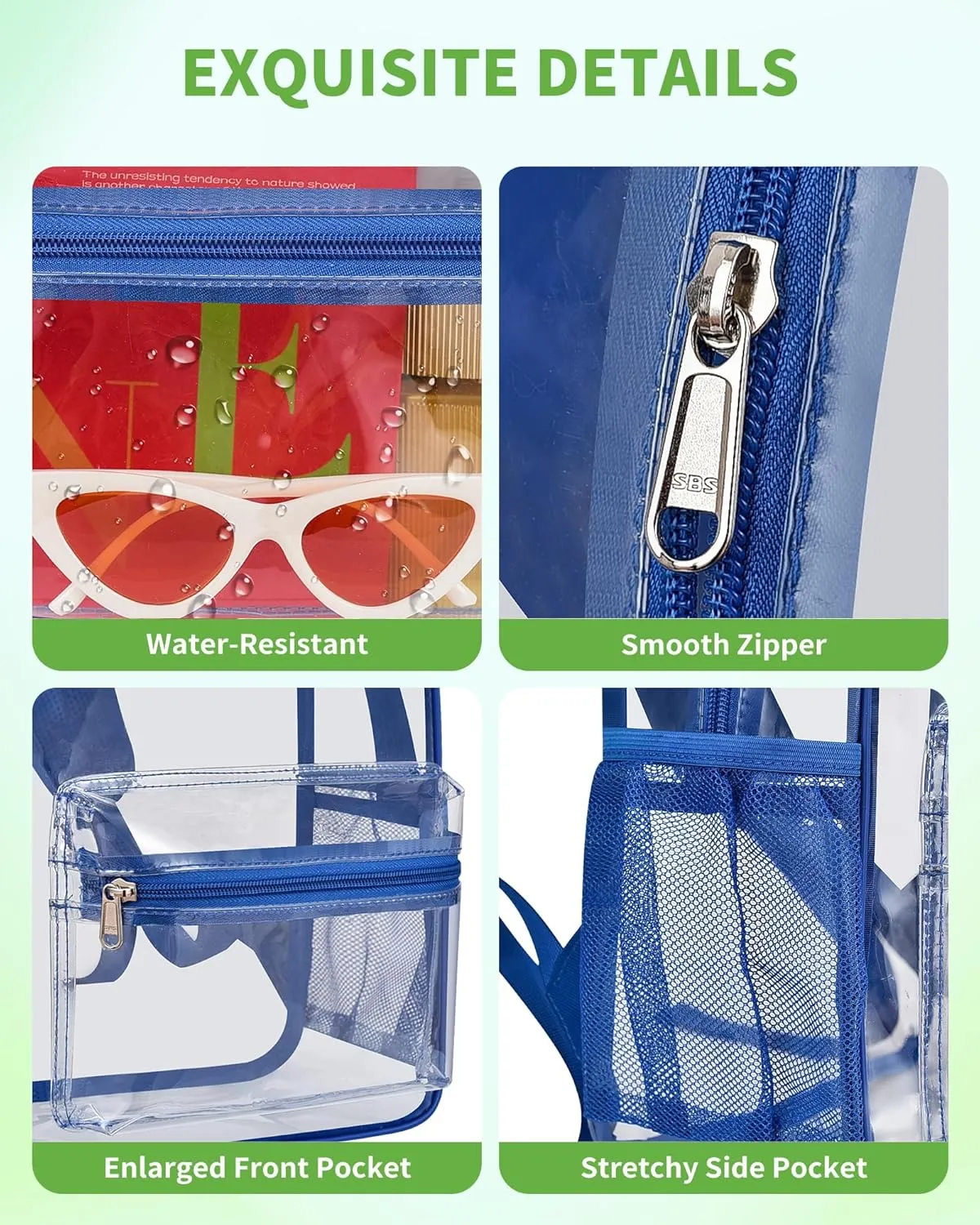 MAY TREE Clear Backpack for Stadium Events, 12x11x5 Inches Small Clear Backpack for Concert Festival Sports Outdoor - Blue