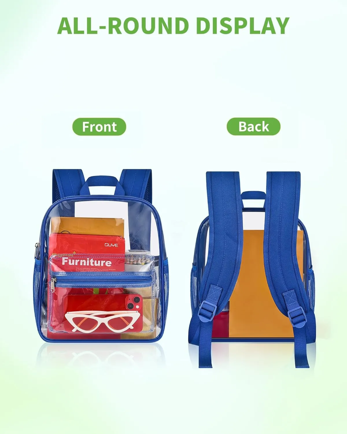 MAY TREE Clear Backpack for Stadium Events, 12x11x5 Inches Small Clear Backpack for Concert Festival Sports Outdoor - Blue