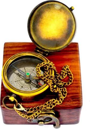 May You Never Lose Your Way Quote - Engraved Brass Compass with Wooden Box, Father to Son Gifts, Romantic Gifts for Him/Her, Mom to Daughter Gift, Confirmation Gift for Son - Men, Birthday Gifts