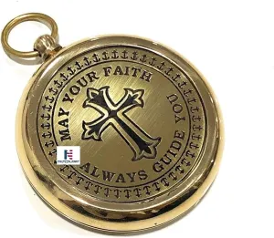 May Your Faith Always Guide You Antique Nautical Vintage Directional Magnetic Compass with Famous Scripture Quote Engraved Baptism Gifts (Without Chain Brass Compass)
