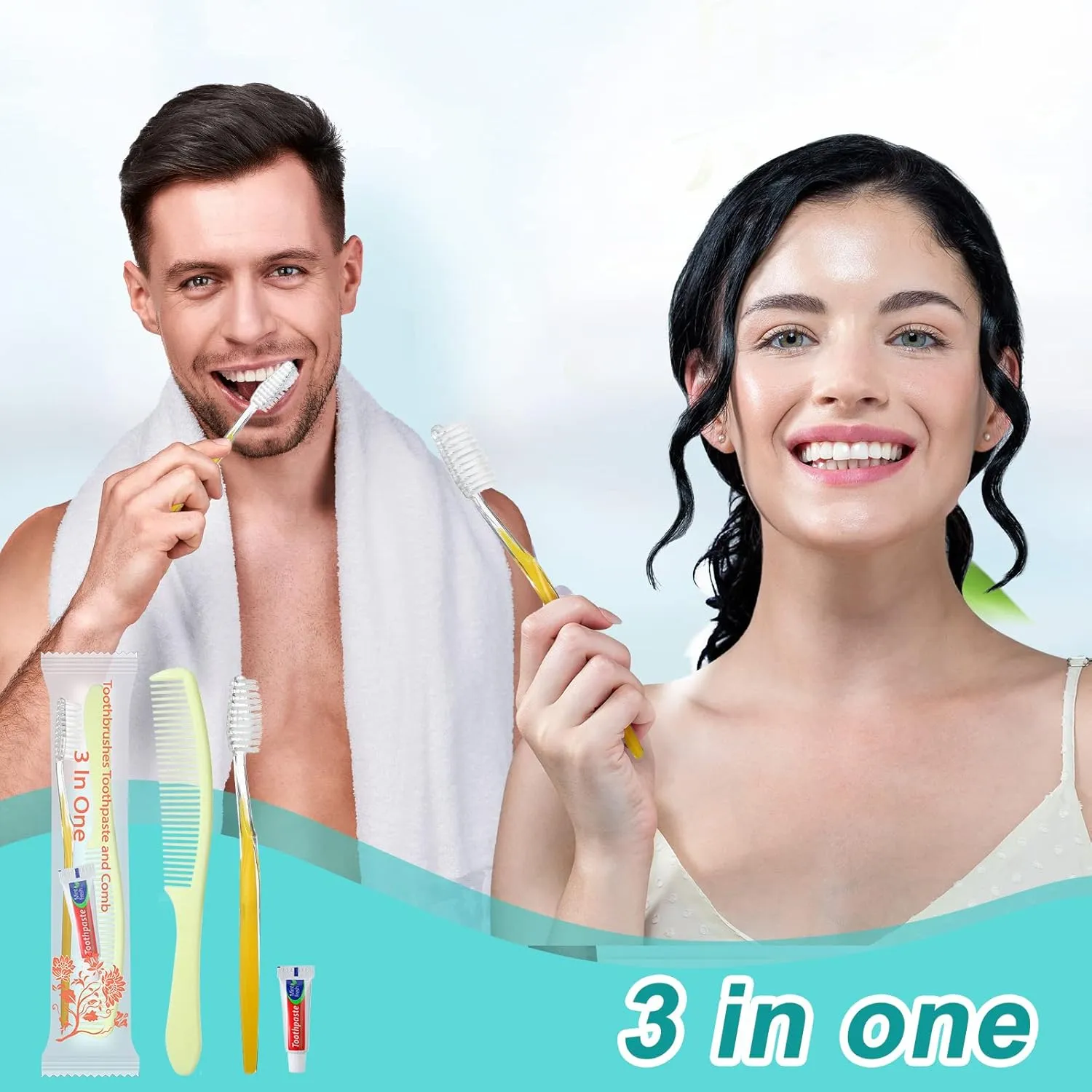 meekoo 200 Set Disposable Toothbrushes with Toothpaste and Comb Individually Wrapped Bulk Disposable Travel Toothbrush Kit Homeless Hygiene Kit Bulk for Travel Hotel Home Charity(Gold, Classic)