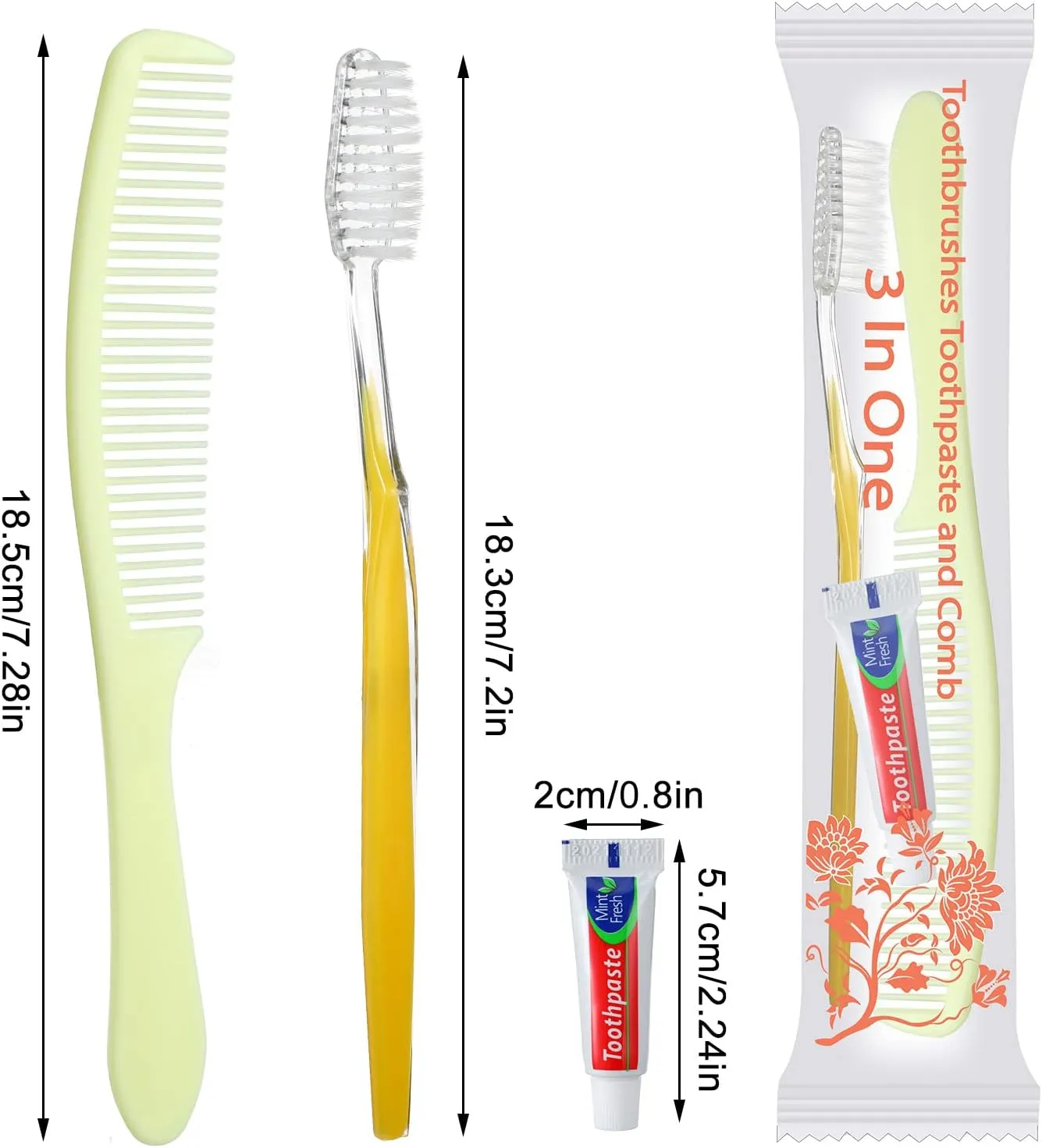meekoo 200 Set Disposable Toothbrushes with Toothpaste and Comb Individually Wrapped Bulk Disposable Travel Toothbrush Kit Homeless Hygiene Kit Bulk for Travel Hotel Home Charity(Gold, Classic)