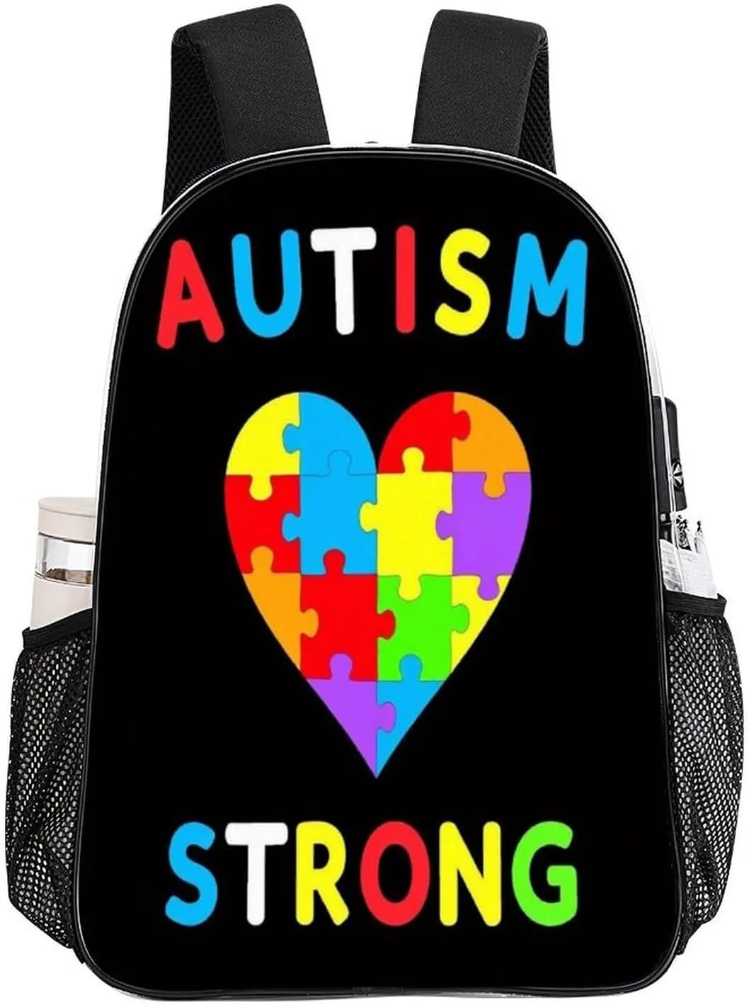 Men & Women Lightweight Autism Heart Colorful Puzzle Autism Awareness Black Casual Daypack Large Capacity Bookbag Transparent Bag for Gym Business Bicycle