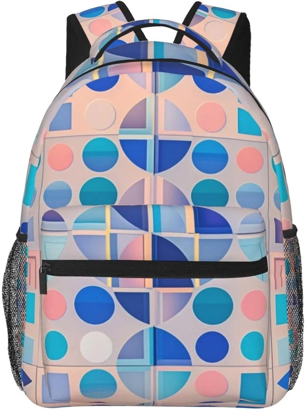 Men Women Polyester Colorful Black Geometric Stripes 80S 90S Style Art Daypack Big Capacity Shoulder Bag With Adjustable Shoulder Straps for Camping Travel Walking Cycling